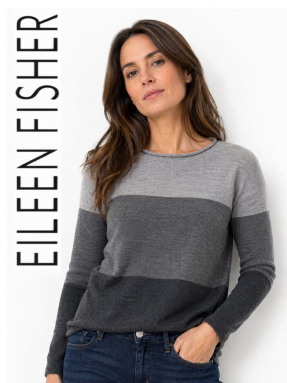 Eileen Fisher Lightweight Merino Crewneck Sweater in Heather Gray